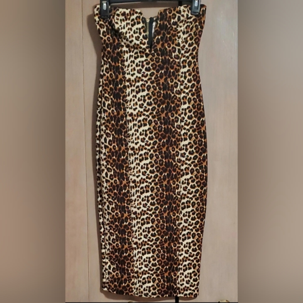 Charlotte Russe Strapless Animal Print Stretch Pencil Dress Size L